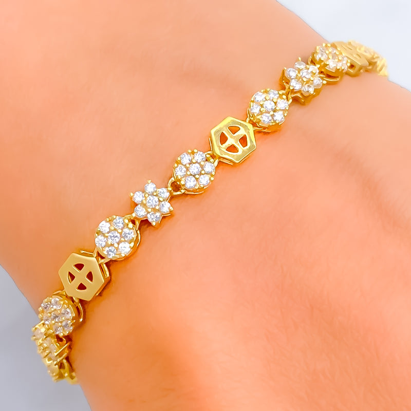 Gorgeous Hexagon Accented 22k Gold CZ Bracelet