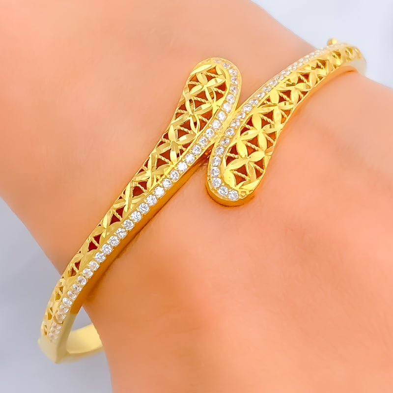 Lavish Overlapping 22k Gold CZ Bangle Bracelet