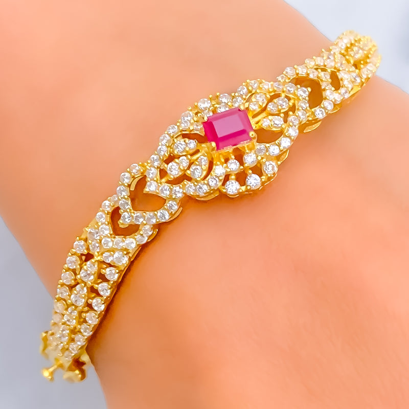 Elegant Floral 22k Gold CZ Bangle Bracelet 