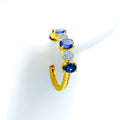 Alternating Blue Sapphire 18K Gold + Diamond Bali Earrings 