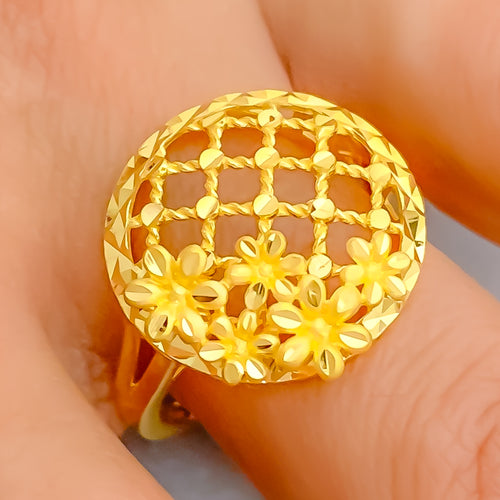 Dome Netted Floral 22k Gold Ring 