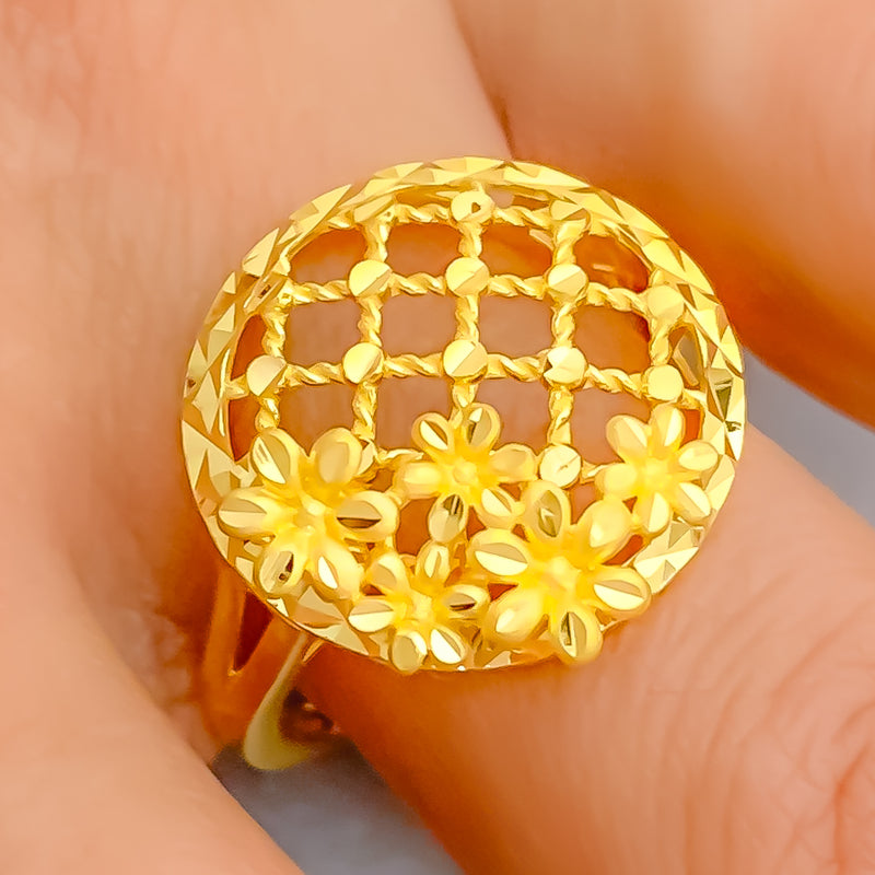 Dome Netted Floral 22k Gold Ring 