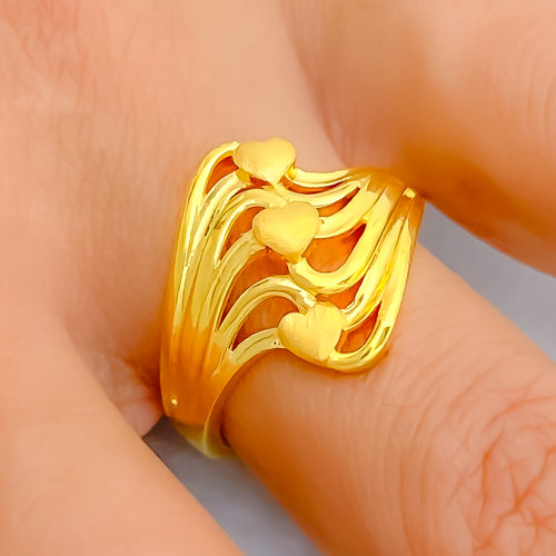 Smooth Triple Heart 22k Gold Ring 