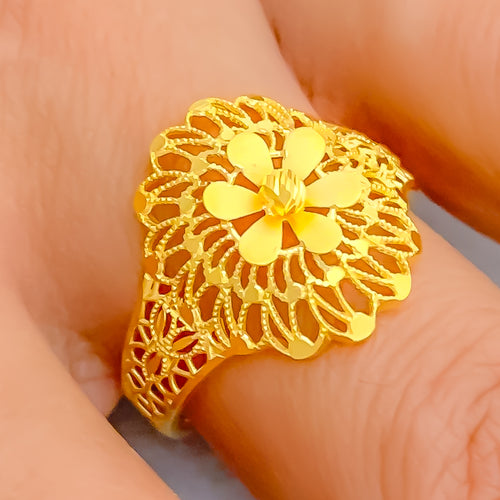 10k or 14k Yellow Gold Ladies Fancy Diamond Cut Flower Design Filigree Ring  | eBay