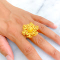 Dazzling Curved 22k Gold Flower Ring 