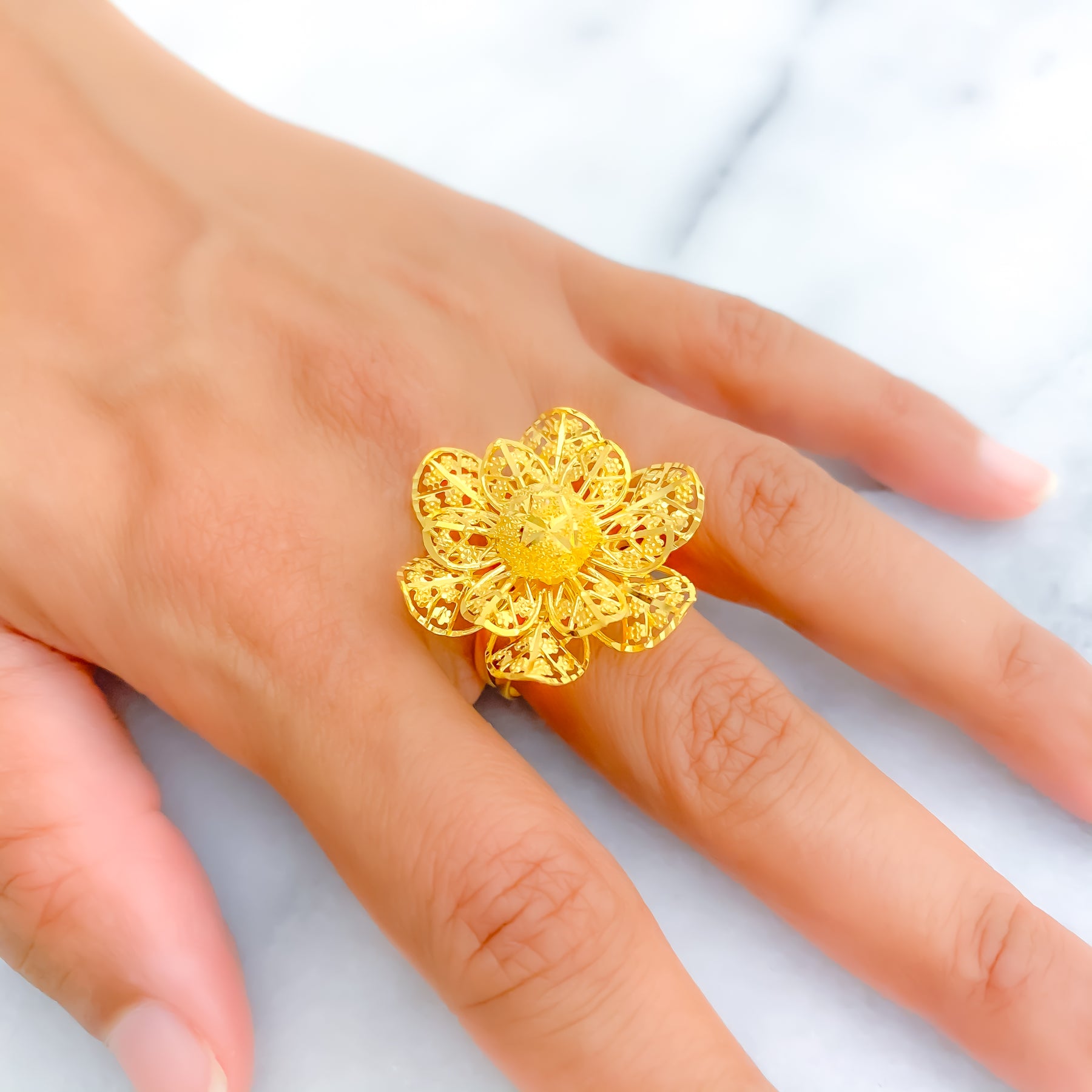 22k Ring Solid Gold Ring Ladies Jewelry Simple Floral Filigree Design R2045  | Royal Dubai Jewellers