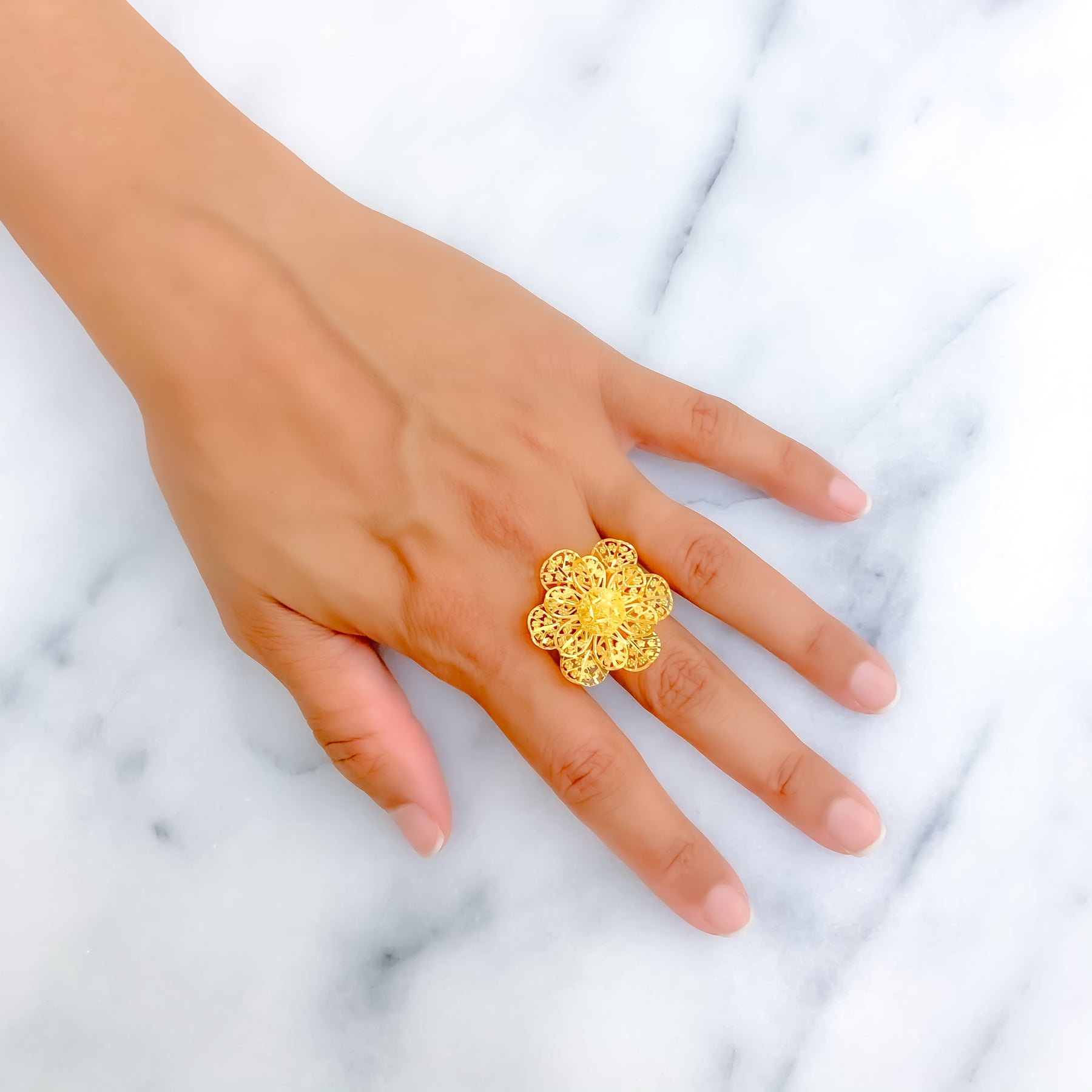 Shimmering Textured 22k Gold Flower Ring – Andaaz Jewelers