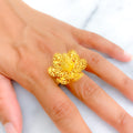 Shimmering Textured 22k Gold Flower Ring 