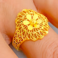 Gorgeous Glossy 22k Gold Floral Mesh Ring 