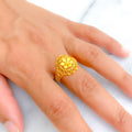 Gorgeous Glossy 22k Gold Floral Mesh Ring 