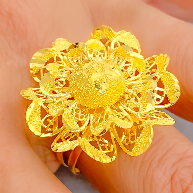 Stylish Sparkling 22k Gold Flower Ring 