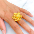 Radiant Regal 22k Gold Beaded Flower Ring 