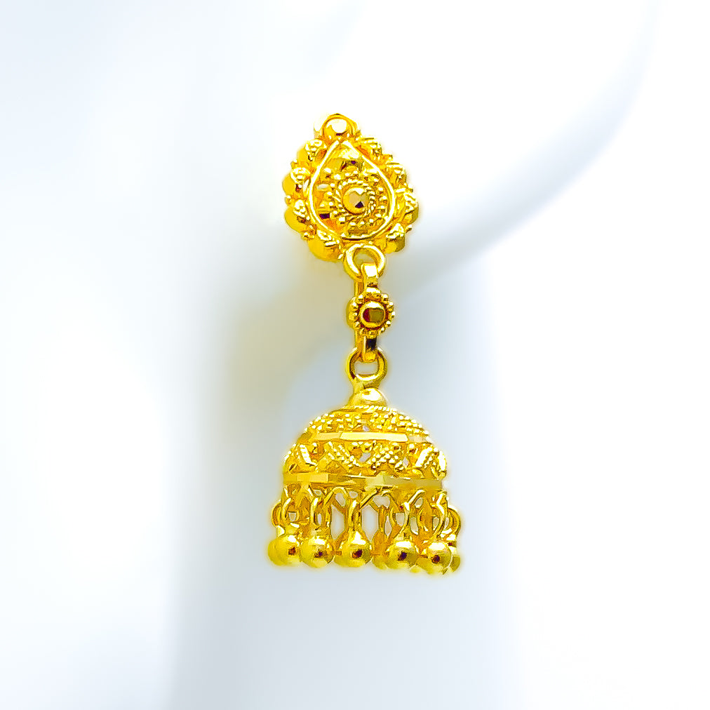 22K Gold Jhumkas (Buttalu) - Gold Dangle Earrings with Beads (Temple  Jewellery) - 235-GJH2640 in 10.150 Grams