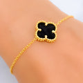 Upscale Black Onyx 21k Gold Clover Bracelet 