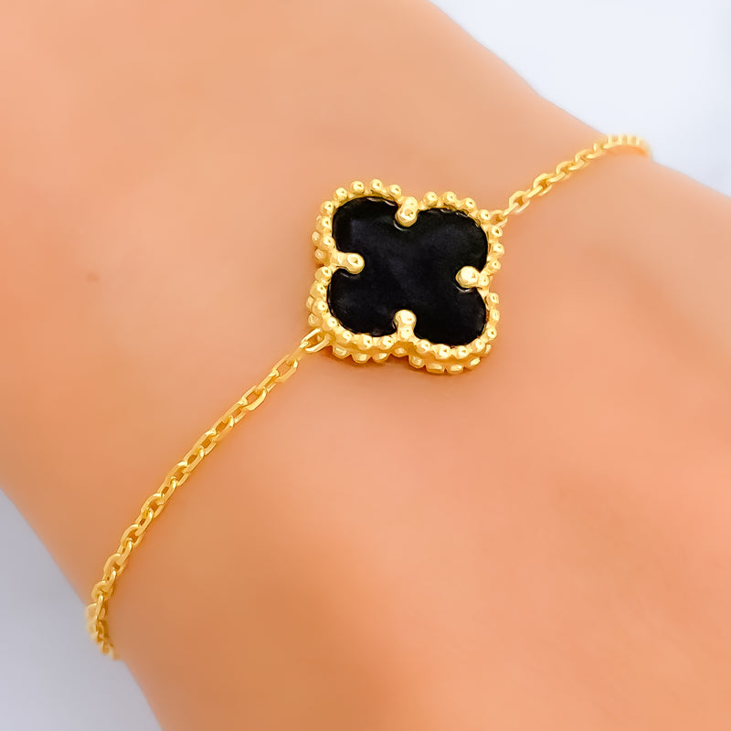Upscale Black Onyx 21k Gold Clover Bracelet 