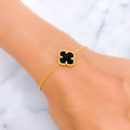 Upscale Black Onyx 21k Gold Clover Bracelet 