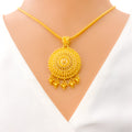 Intricate Mandala Inspired 22k Gold Pendant Set 