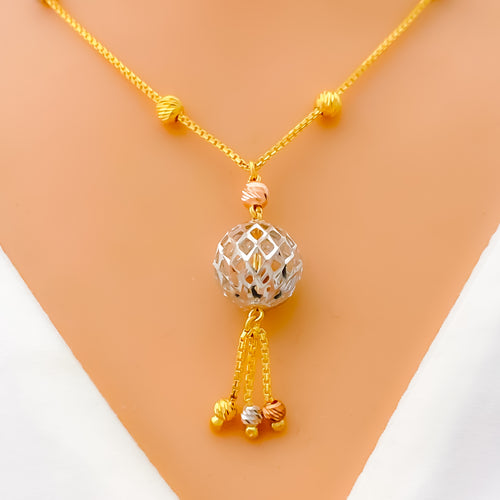 Bright Glowing Jali Orb 22K Gold Necklace 