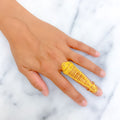 Elongated Striped Flower 22k Overall Gold Finger Ring 