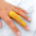 Elongated Striped Flower 22k Overall Gold Finger Ring 