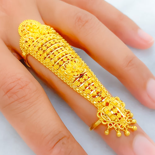 Decadent Floral 22k Overall Gold Finger Ring 