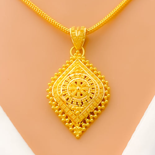 Fancy Beaded Marquise Leaf 22k Gold Pendant Set 