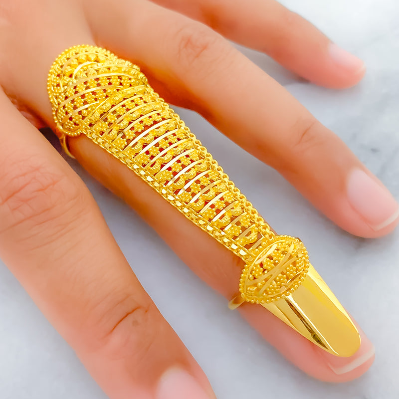 Dressy Sophisticated Floral 22k Overall Gold Finger Ring 