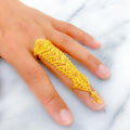 V Shaped Tasseled 22k Overall Gold Finger Ring 