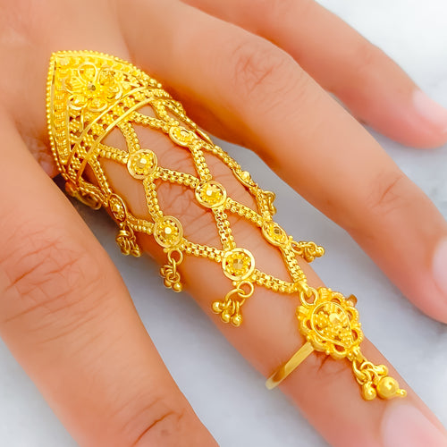 Unique Traditional Chained 22k Overall Gold Finger Ring 