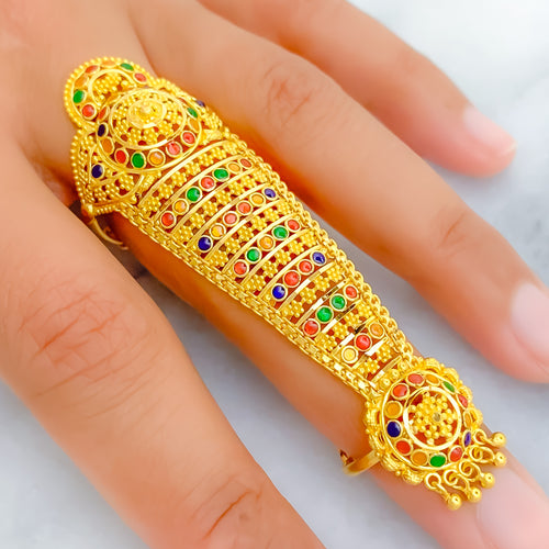 Vibrant Meena 22k Overall Gold Finger Ring 