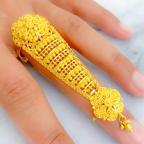 Fascinating Floral 22k Overall Gold Finger Ring 