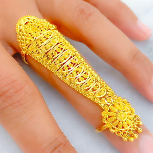 Magnificent Beaded 22k Overall Gold Finger Ring 