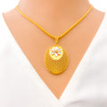 Attractive Floral Oval 22K Gold Mesh Pendant 