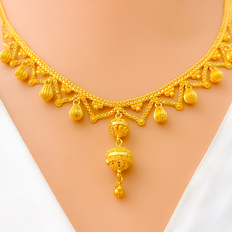 Delicate Glam Drop 22k Gold Necklace Set 