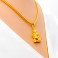 Delightful 22k Gold Flower Accented Ganesh Pendant 