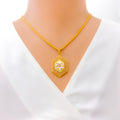 Radiant Floral Honeycomb 22K Gold Pendant 