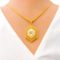 Radiant Floral Honeycomb 22K Gold Pendant 