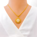 Classic Round Netted 22K Gold Pendant 