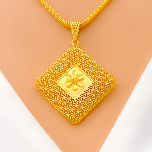 Beautiful Blooming Square 22K Gold Pendant 