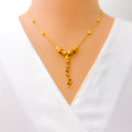 Glistening Dangling Chain 22k Gold Necklace Set 