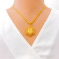 Delicate Netted Fancy Floral 22K Gold Pendant 