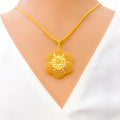 Delicate Netted Fancy Floral 22K Gold Pendant 