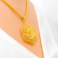 Delicate Netted Fancy Floral 22K Gold Pendant 