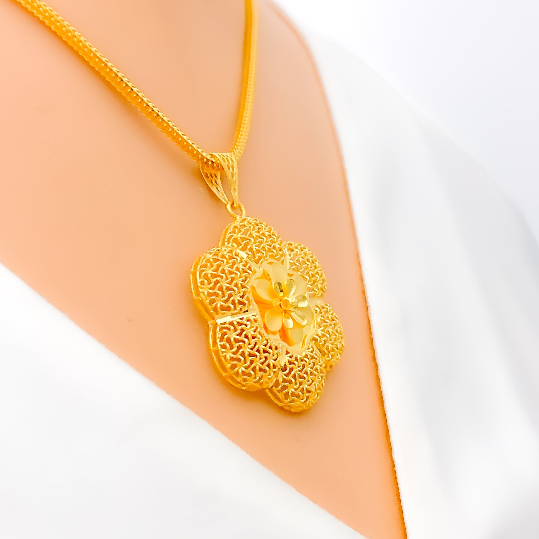 22K Yellow Gold Flower Pendant W/ Layered Faceted Design