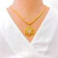 Vibrant Triple Layered Floral 22K Gold Pendant 