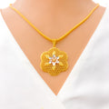 Vibrant Triple Layered Floral 22K Gold Pendant 