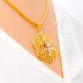 Vibrant Triple Layered Floral 22K Gold Pendant 