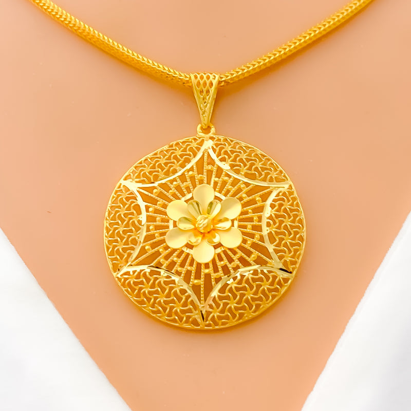 Fascinating Floral Filigree 22K Gold Pendant 