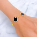 Ornate Onyx 22k Gold Clover Bracelet 