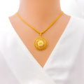 Dressy Beaded Floral Net 22K Gold Pendant 